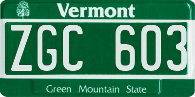 VT license plate ZGC603