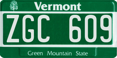 VT license plate ZGC609