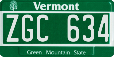 VT license plate ZGC634