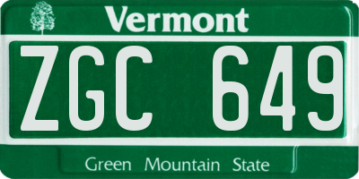 VT license plate ZGC649