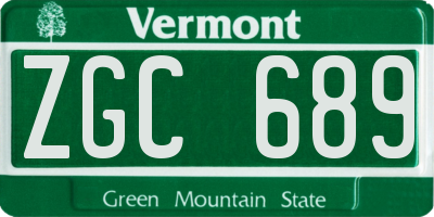 VT license plate ZGC689