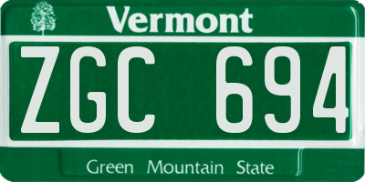 VT license plate ZGC694