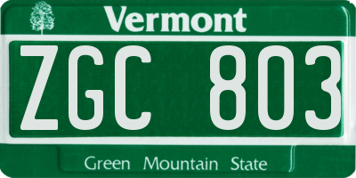 VT license plate ZGC803