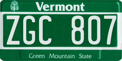 VT license plate ZGC807