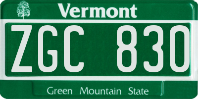 VT license plate ZGC830