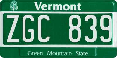 VT license plate ZGC839