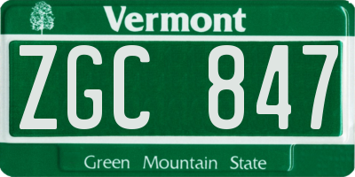 VT license plate ZGC847