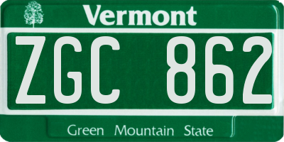 VT license plate ZGC862