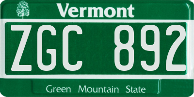 VT license plate ZGC892