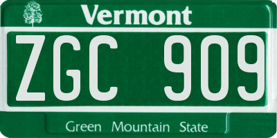 VT license plate ZGC909
