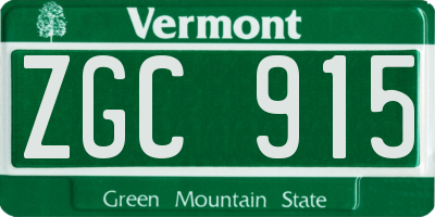 VT license plate ZGC915