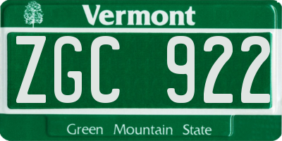 VT license plate ZGC922