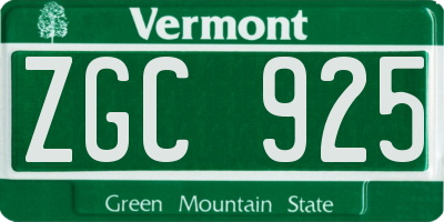 VT license plate ZGC925