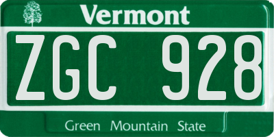 VT license plate ZGC928