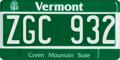 VT license plate ZGC932