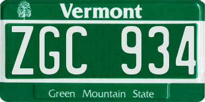 VT license plate ZGC934