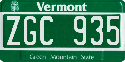 VT license plate ZGC935