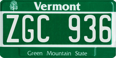 VT license plate ZGC936