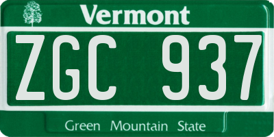 VT license plate ZGC937