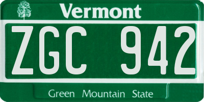 VT license plate ZGC942