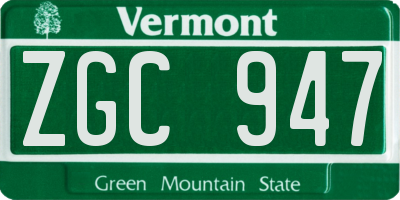 VT license plate ZGC947