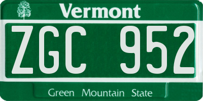 VT license plate ZGC952