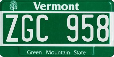 VT license plate ZGC958