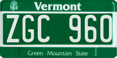 VT license plate ZGC960