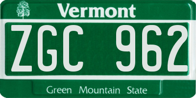 VT license plate ZGC962