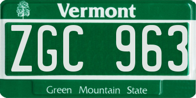 VT license plate ZGC963