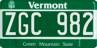 VT license plate ZGC982