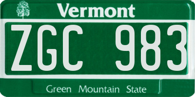 VT license plate ZGC983