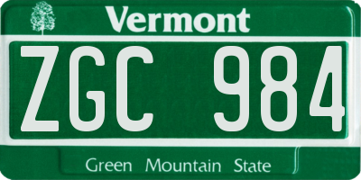 VT license plate ZGC984