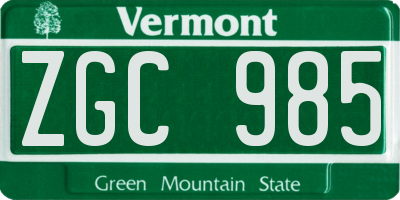 VT license plate ZGC985