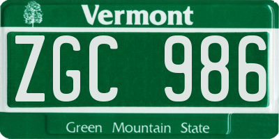VT license plate ZGC986