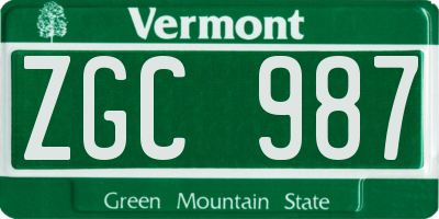 VT license plate ZGC987