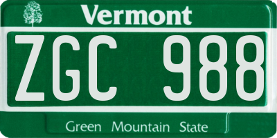 VT license plate ZGC988