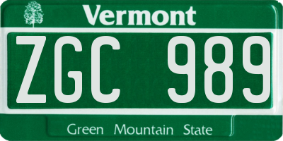 VT license plate ZGC989