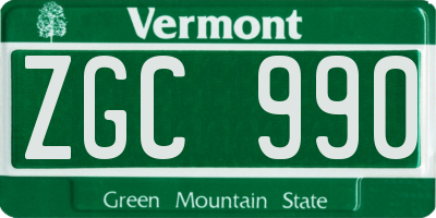 VT license plate ZGC990