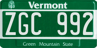 VT license plate ZGC992