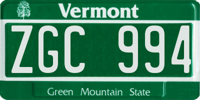 VT license plate ZGC994