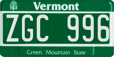VT license plate ZGC996