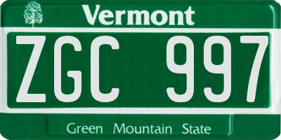 VT license plate ZGC997