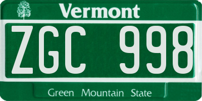 VT license plate ZGC998