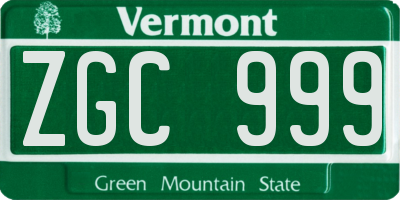 VT license plate ZGC999