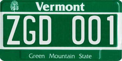VT license plate ZGD001