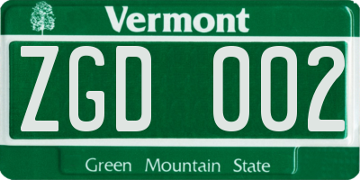 VT license plate ZGD002