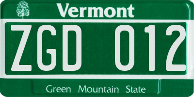 VT license plate ZGD012