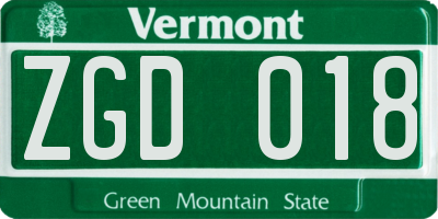 VT license plate ZGD018