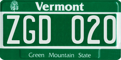 VT license plate ZGD020